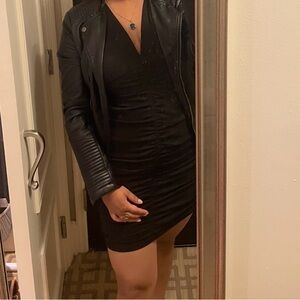 Stella Luce Black Ruched V-Neck Long Sleeve Dress